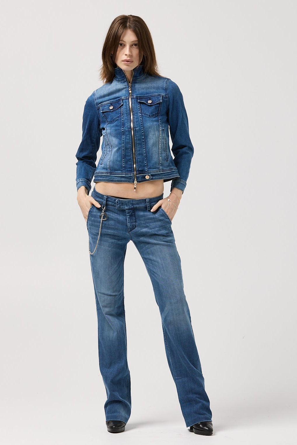 Low-rise slouchy trouser jean with extended tab closure in premium denim – The Stage Pant