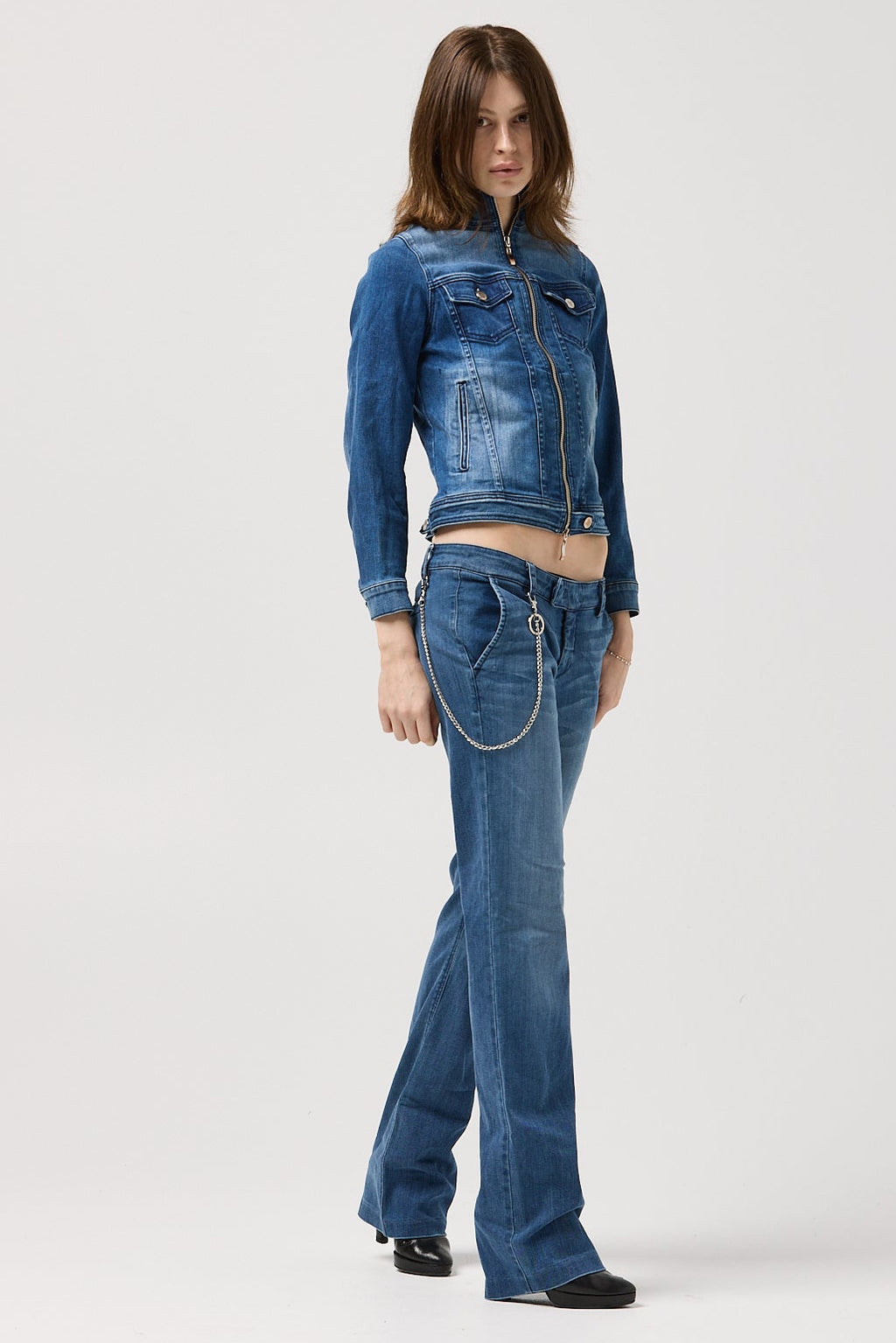 Low-rise slouchy trouser jean with extended tab closure in premium denim – The Stage Pant